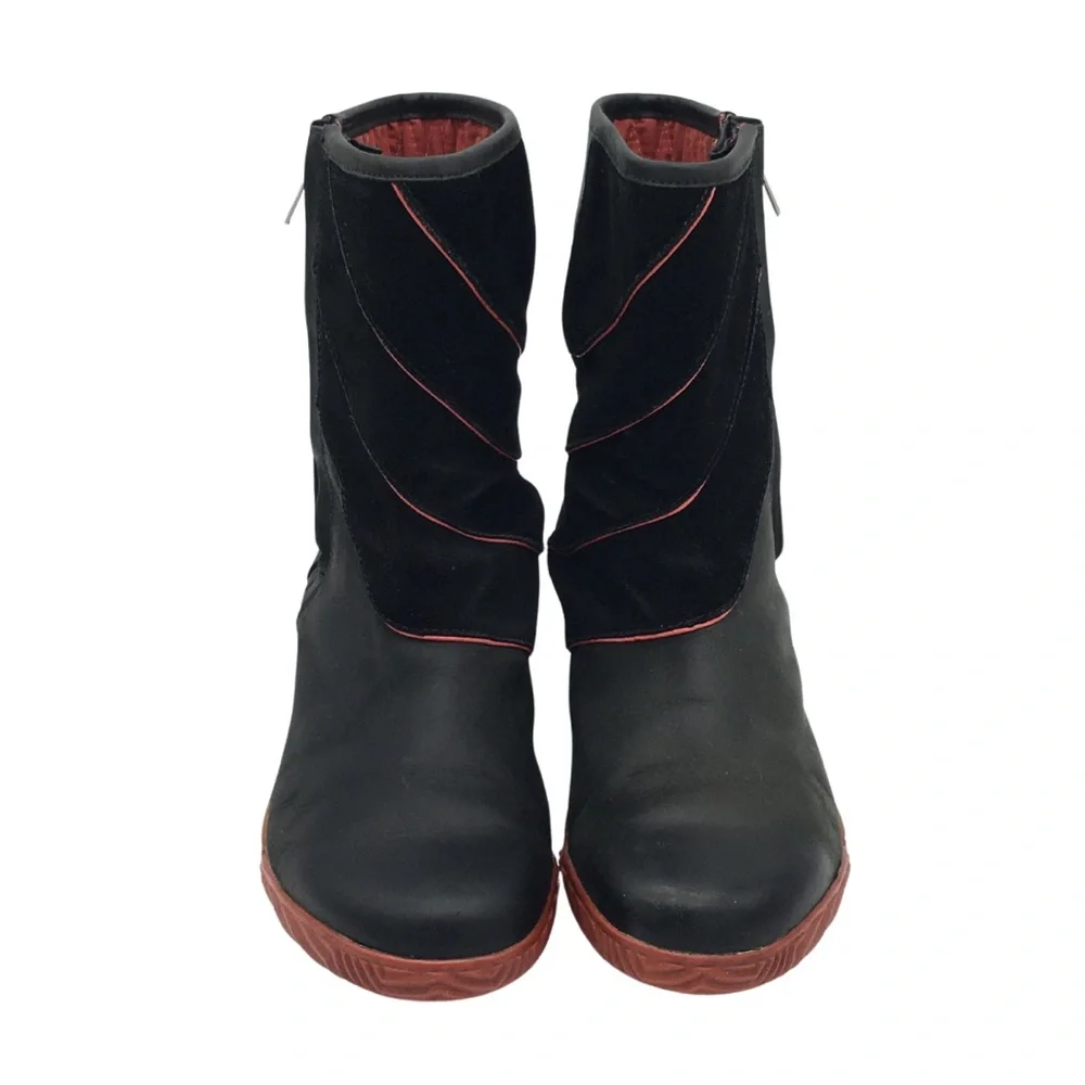 Sorel Firenzy Winter Black & Red Leather Ankle Booties Boots retro Y2K size 7.5